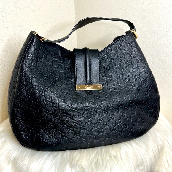 💯 Authentic-GUCCISSIMA Black Leather Large Web Hobo shoulder bag - Picture 11 of 11
